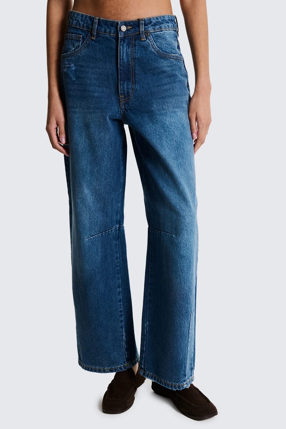 Jeans Barrel Fit con Cuciture Ergonomiche Lavaggio Medio image 0