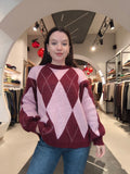 Maglione in Lana a Rombi Rosa e Bordoeux  image 0