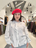 Camicia Bianca con Ricamo Margherite e Volant image 0