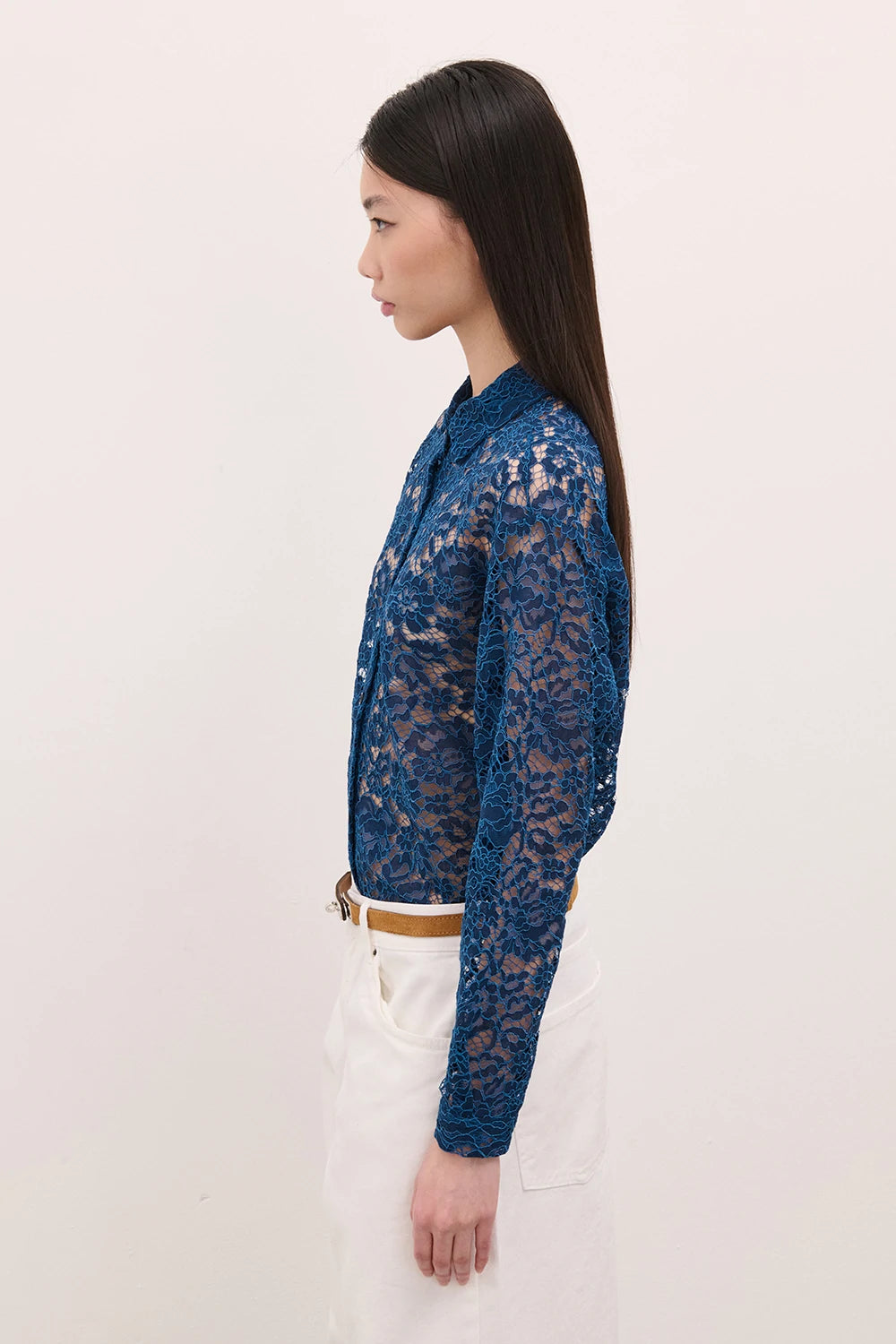 Camicia in Pizzo Floreale  Blu Ottanio image 3