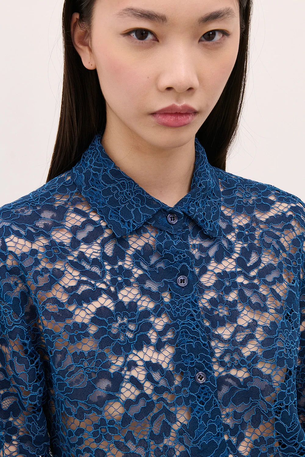 Camicia in Pizzo Floreale  Blu Ottanio image 1