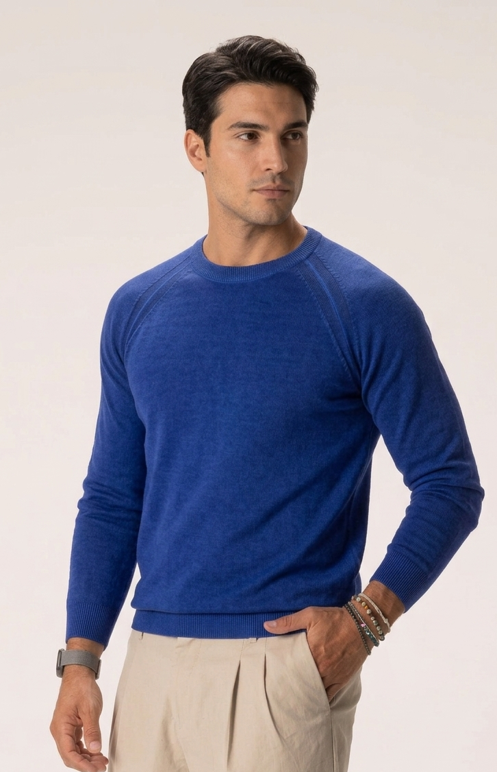 Pullover Girocollo Manica Reglan in Cotone Tinto in Capo  image 0