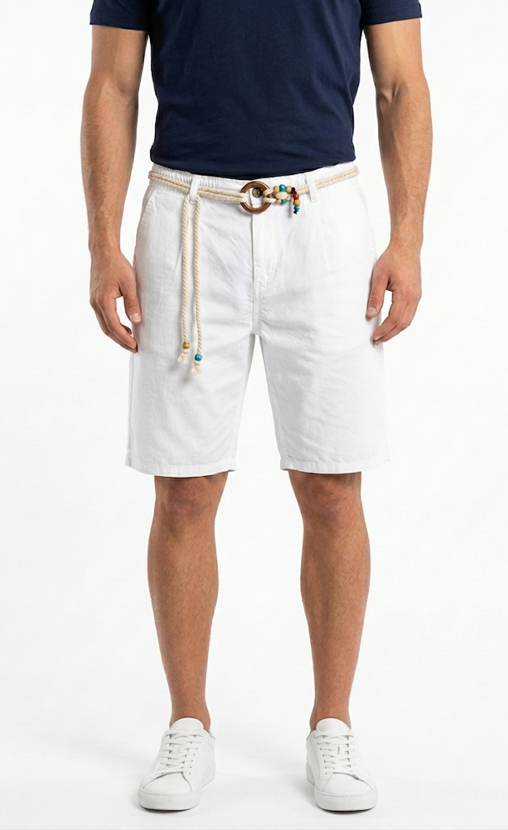 Bermuda Chino Ischia in Cotone con Cintura in Corda e Dettagli Etnici Bianco  image 0