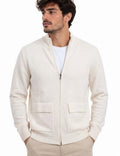 Cardigan Full Zip da Uomo in Ciniglia con Tasche   Panna