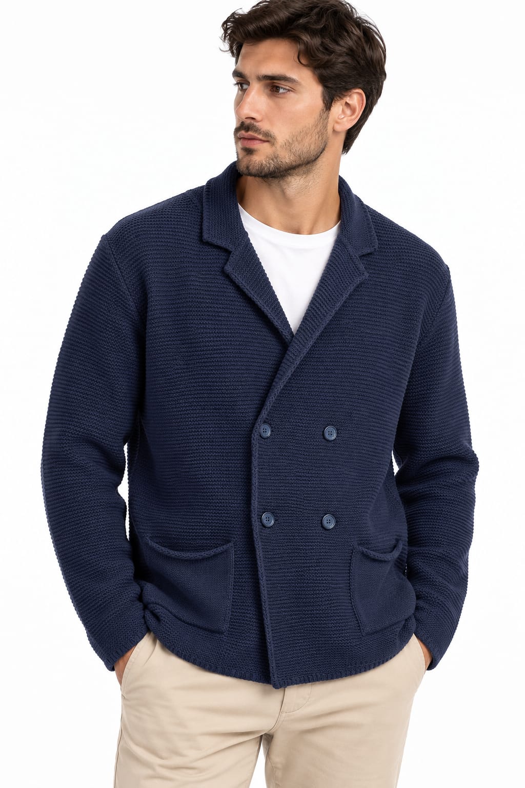 Cardigan Uomo Elegante in Maglia Riso Made in Italy  Blu