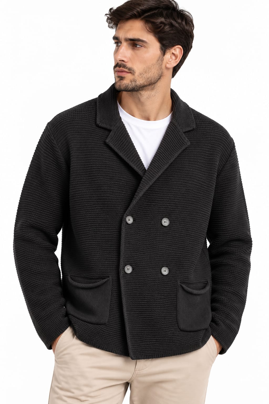 Cardigan Uomo Elegante in Maglia Riso Made in Italy Nero
