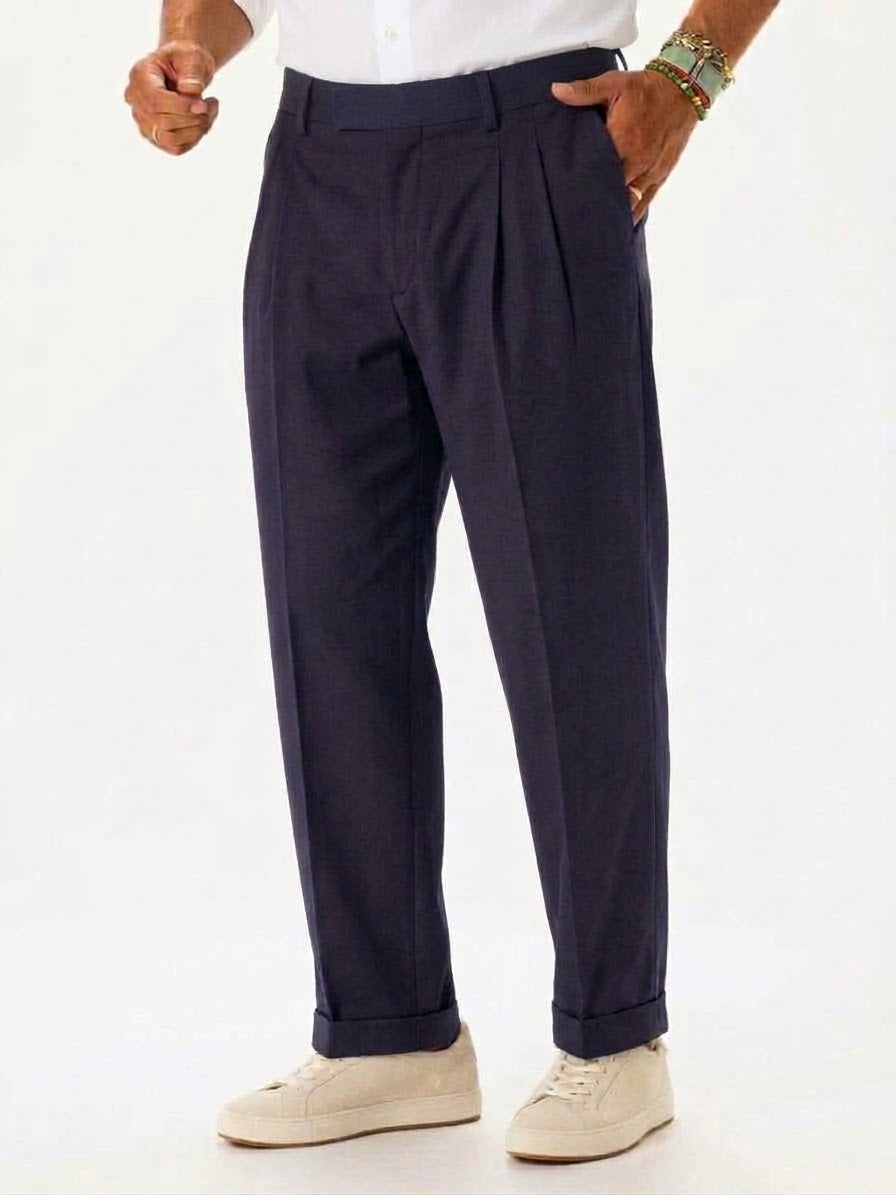 Pantalone Uomo con Pinces in Fustagno di Cotone Blu