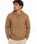 Pullover Con Cappuccio Mélange in Misto Lana Camel