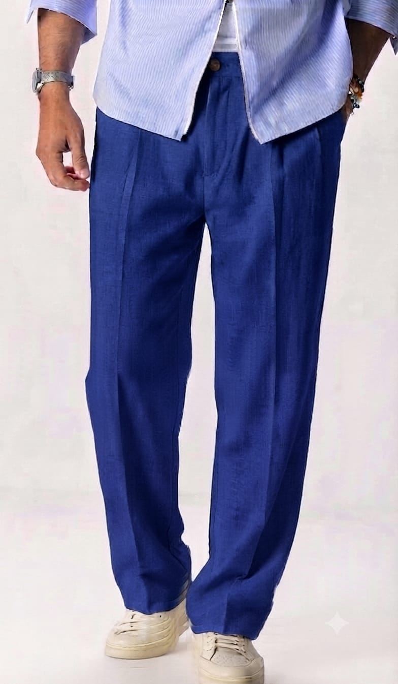 Pantalone Osaka Tessuto Fiammato Blu