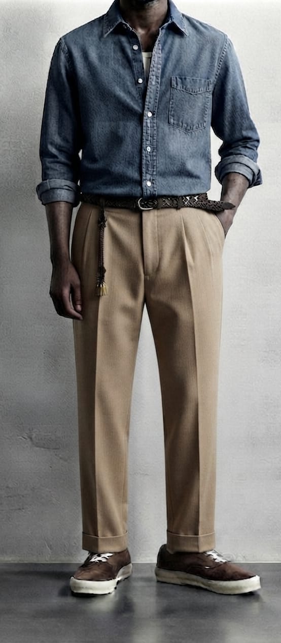 Pantalone con Risvolto Beige