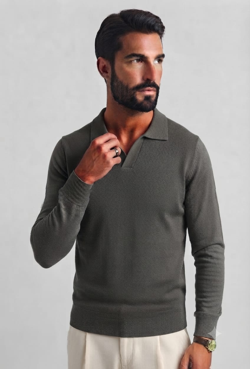 Polo in Maglia Senza Bottoni Verde