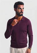 Polo in Maglia Senza Bottoni Bordeaux