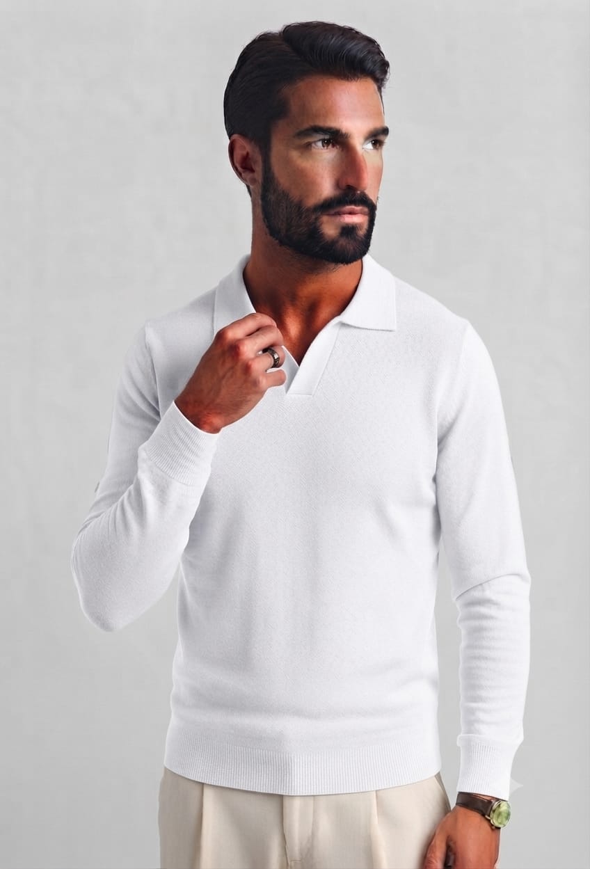 Polo in Maglia Senza Bottoni Bianca
