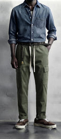 Pantalone Cargo in Cotone con Coulisse Verde