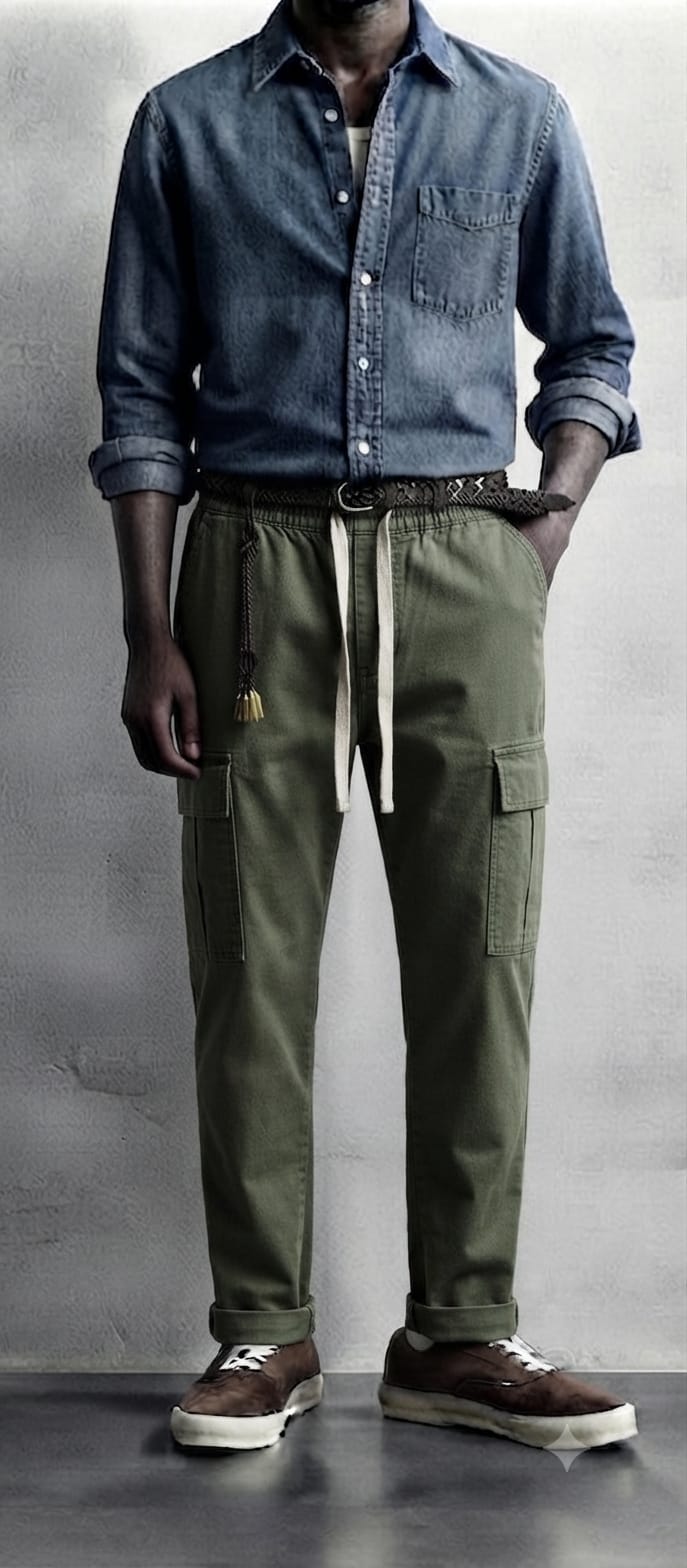 Pantalone Cargo in Cotone con Coulisse Verde