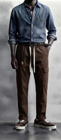 Pantalone Cargo in Cotone con Coulisse Marrone