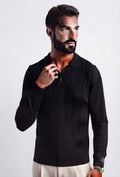 Polo in Maglia a Coste Nero