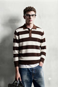Polo in Maglia a Righe Marrone e Bianco