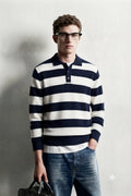 Polo in Maglia a Righe Blu e Bianco