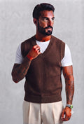 Gilet in Maglia Uomo Scollo a V Marrone