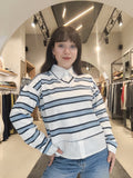 Maglia Righe Effetto Camicia Blu/Azzurro/Bianco