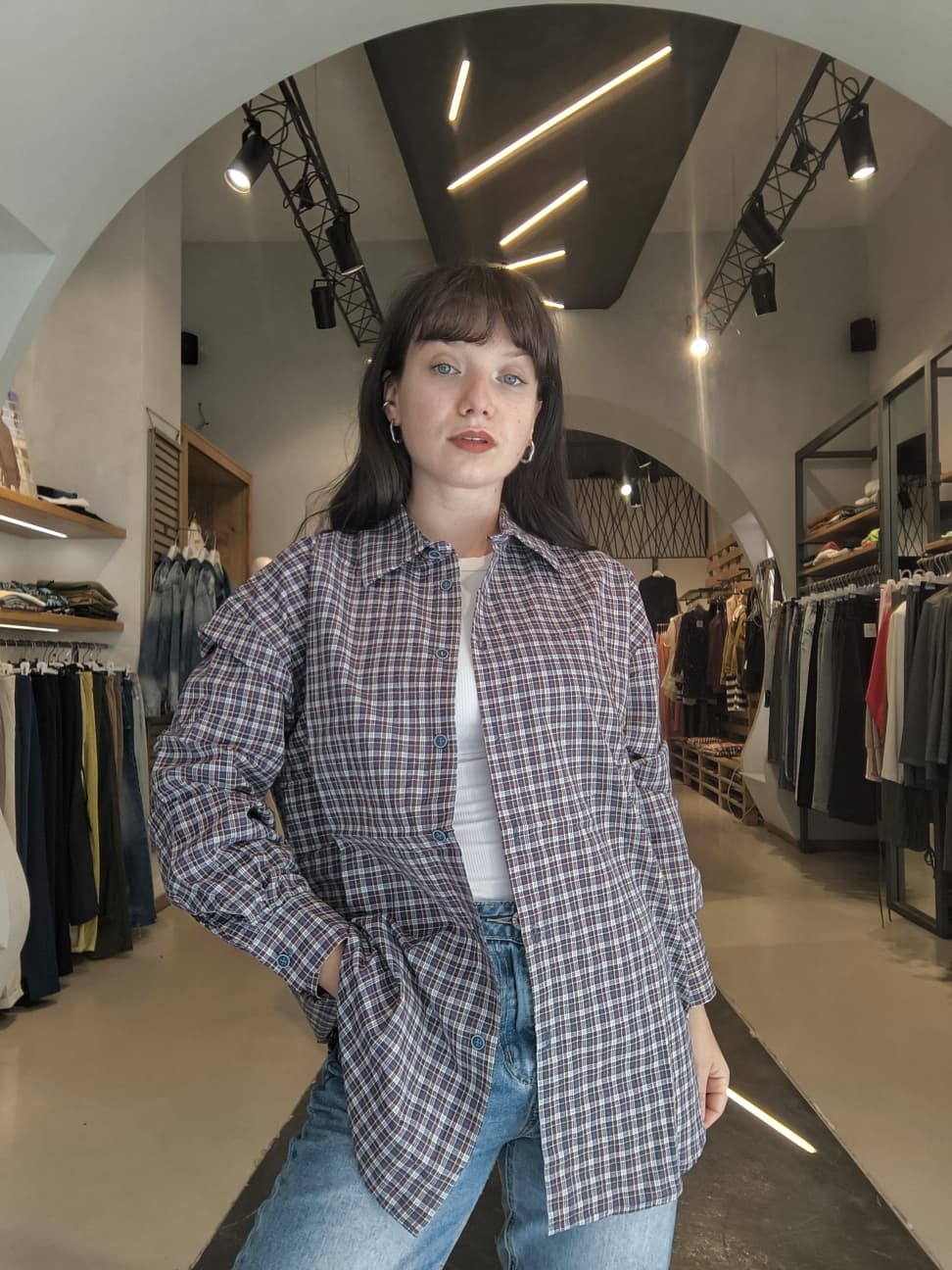 Camicia Oversize a Quadri in Cotone