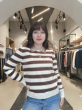 Polo in Maglia a Righe Beige / Marrone / Panna Colletto beige