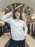 Polo in Maglia Colletto Decorato Bianca