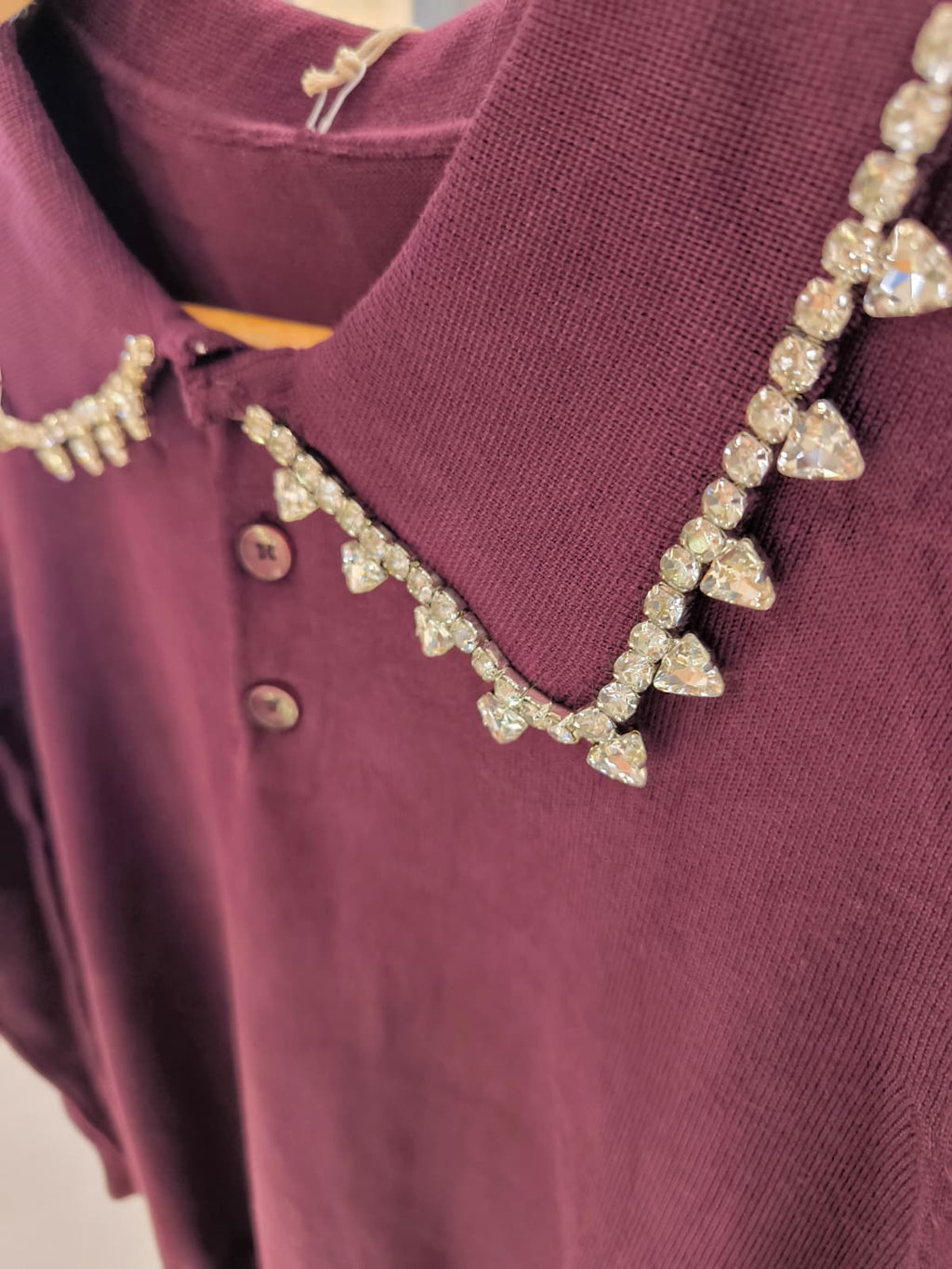 Polo in Maglia Colletto Decorato Bordeaux