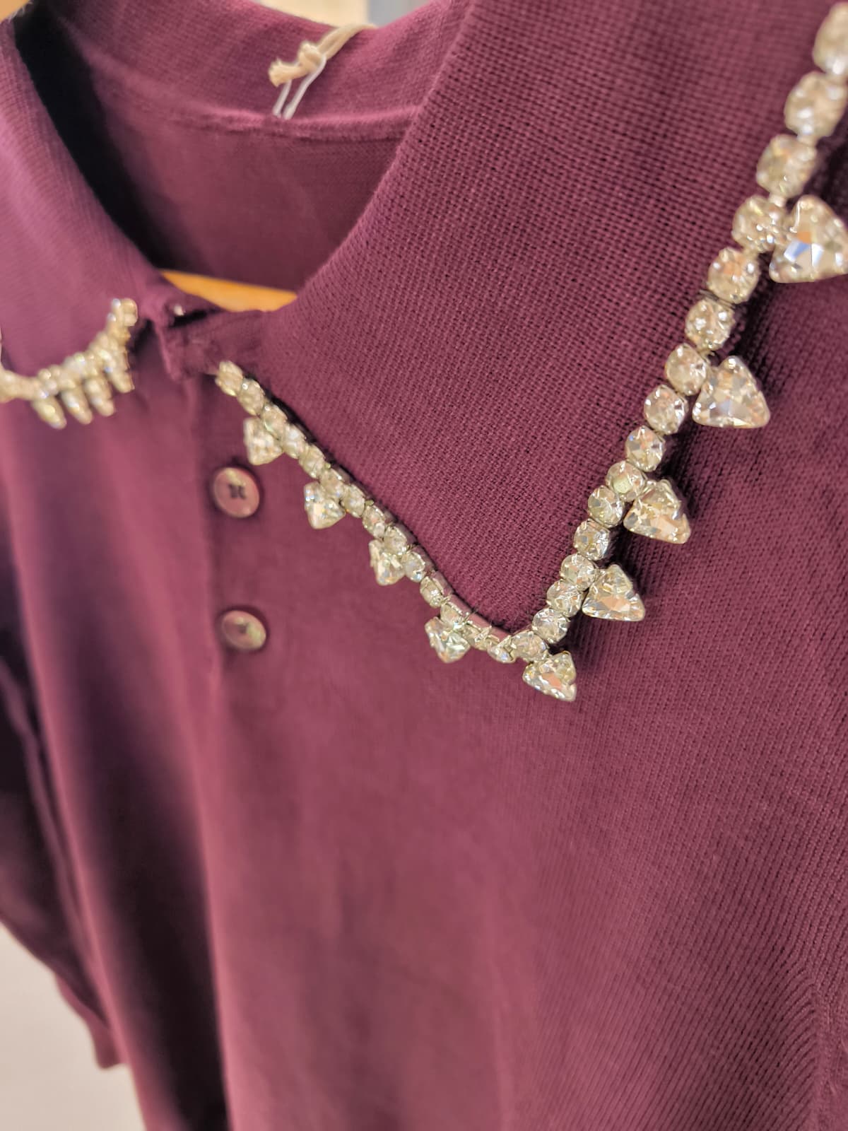 Polo in Maglia Colletto Decorato Bordeaux