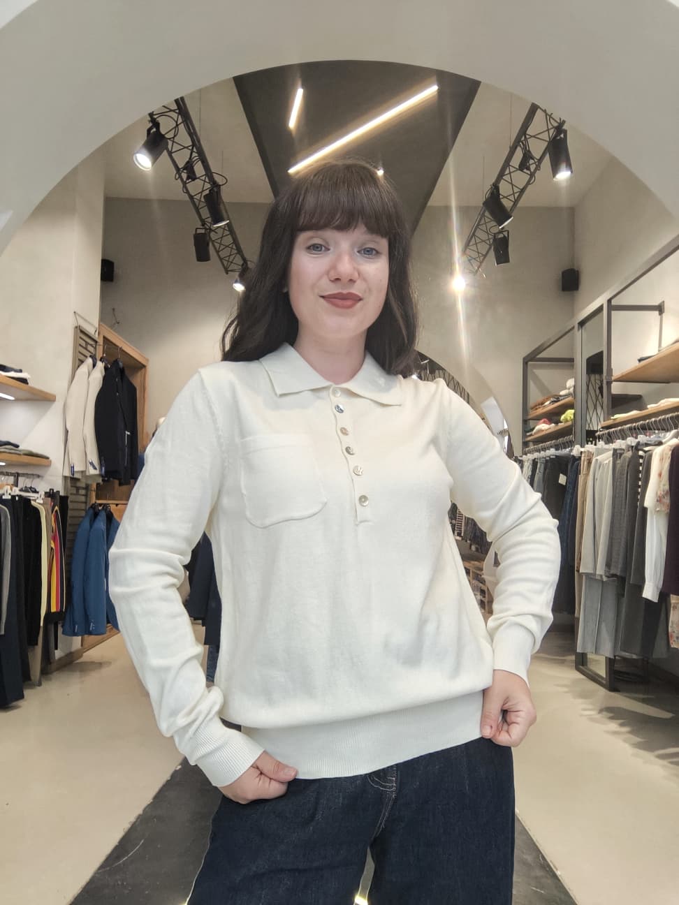 Polo in Maglia con Taschino  Panna