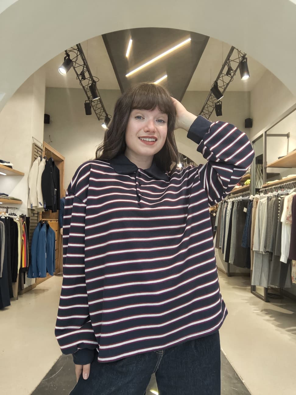 Polo Oversize in Piqué a Righe Blu e Rosso
