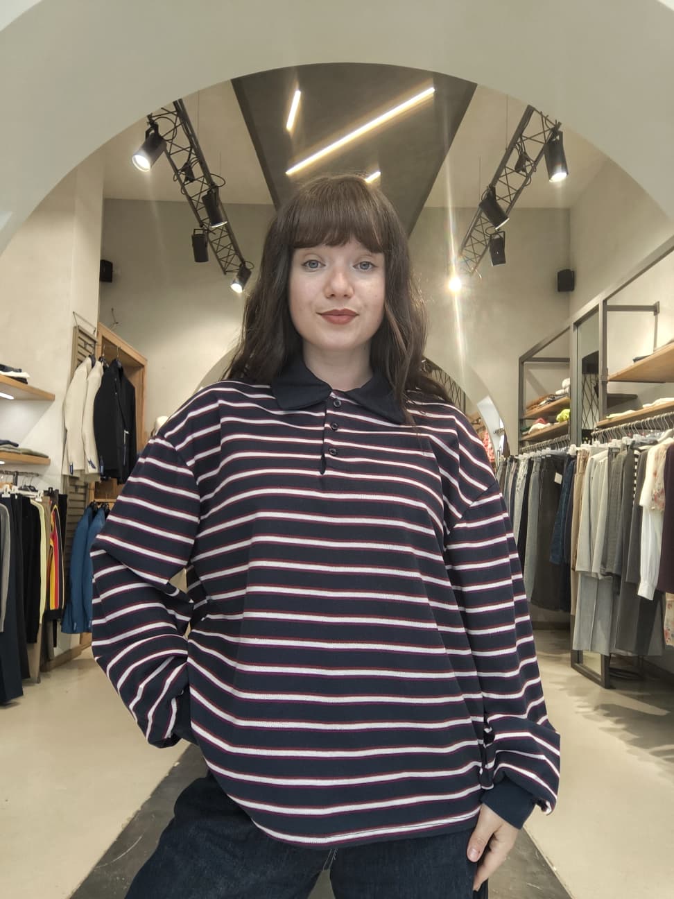 Polo Oversize in Piqué a Righe Blu e Rosso