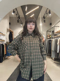 Camicia Oversize a Quadri Tartan Verde e Marrone