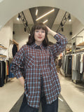 Camicia Oversize a Quadri Tartan  Ruggine e Azzurro