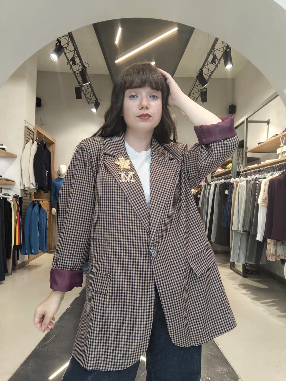 Blazer Oversize Micro Check  Marrone e Bordeaux