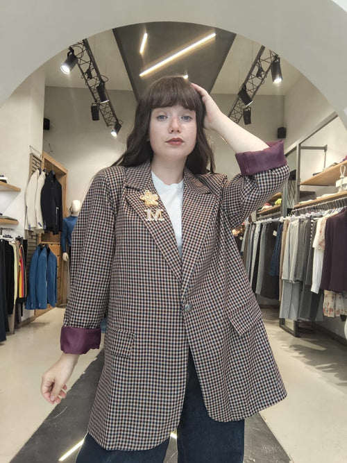 Blazer Oversize Micro Check  Marrone e Bordeaux