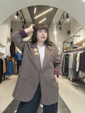 Blazer Oversize Micro Check  Marrone e Bordeaux