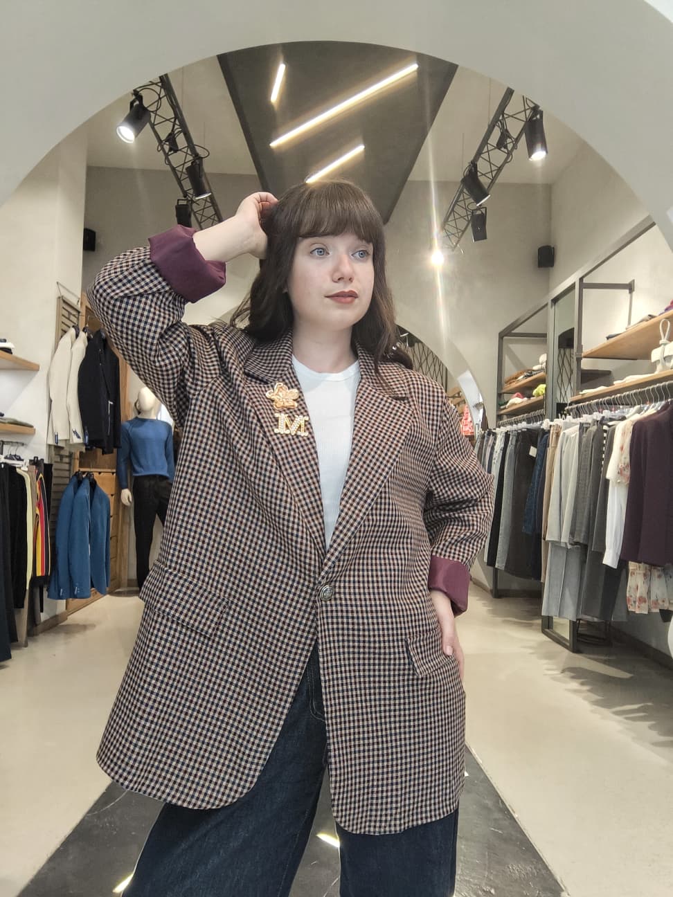 Blazer Oversize Micro Check  Marrone e Bordeaux