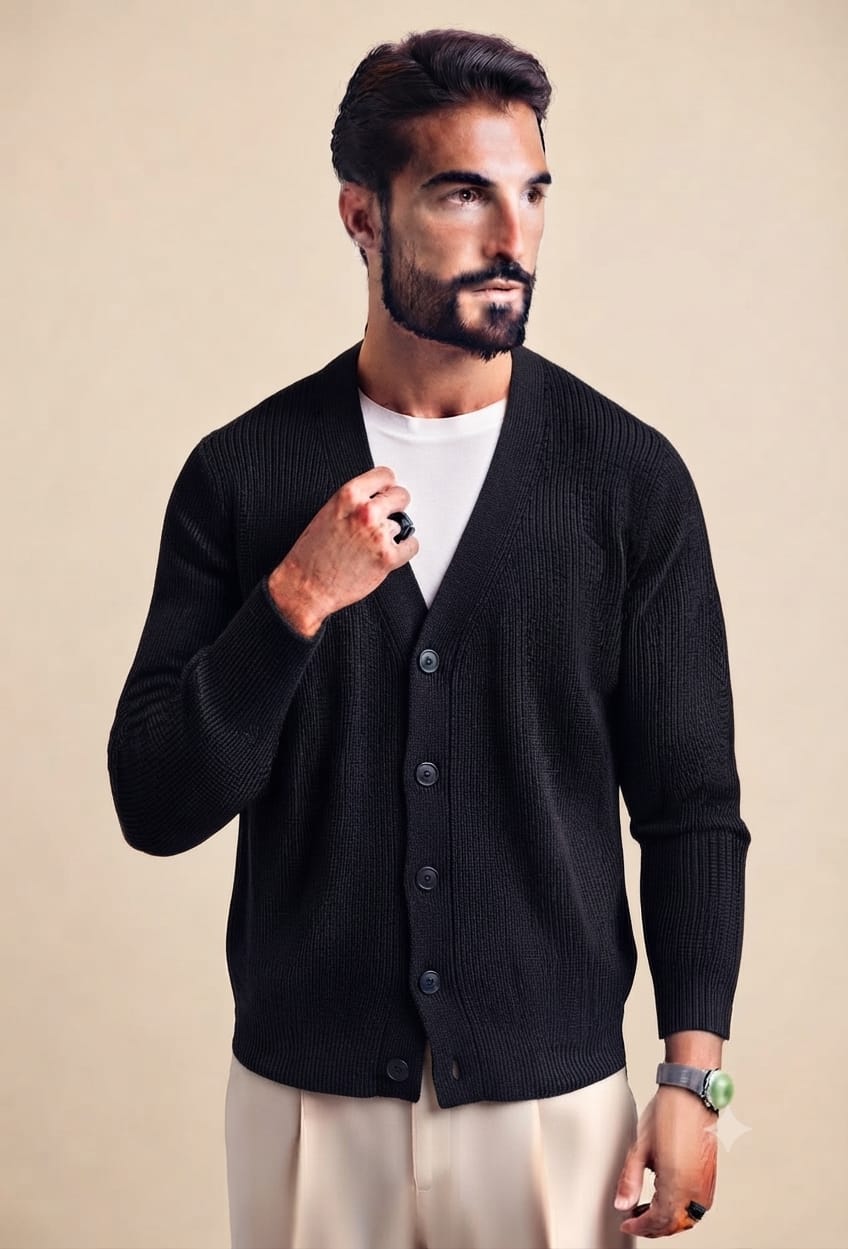 Cardigan a Coste Nero