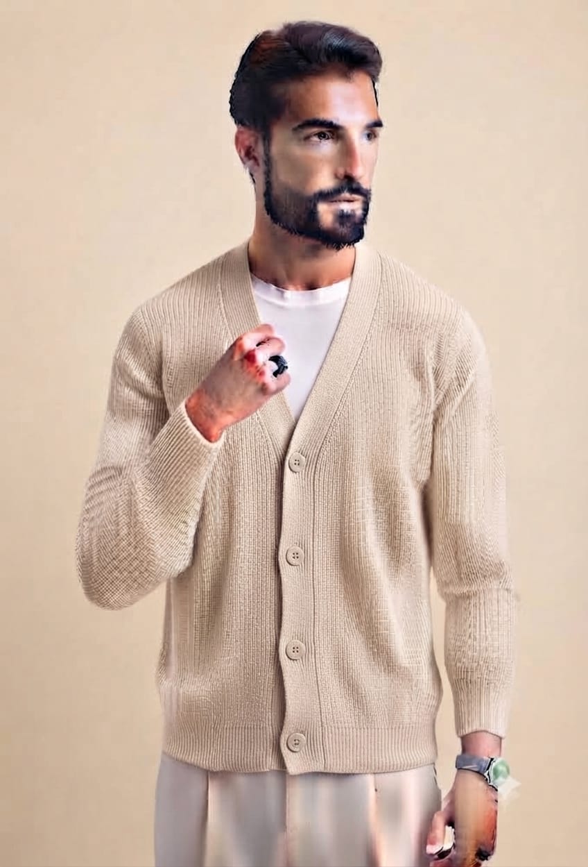 Cardigan a Coste Beige