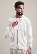 Cardigan a Coste Bianco