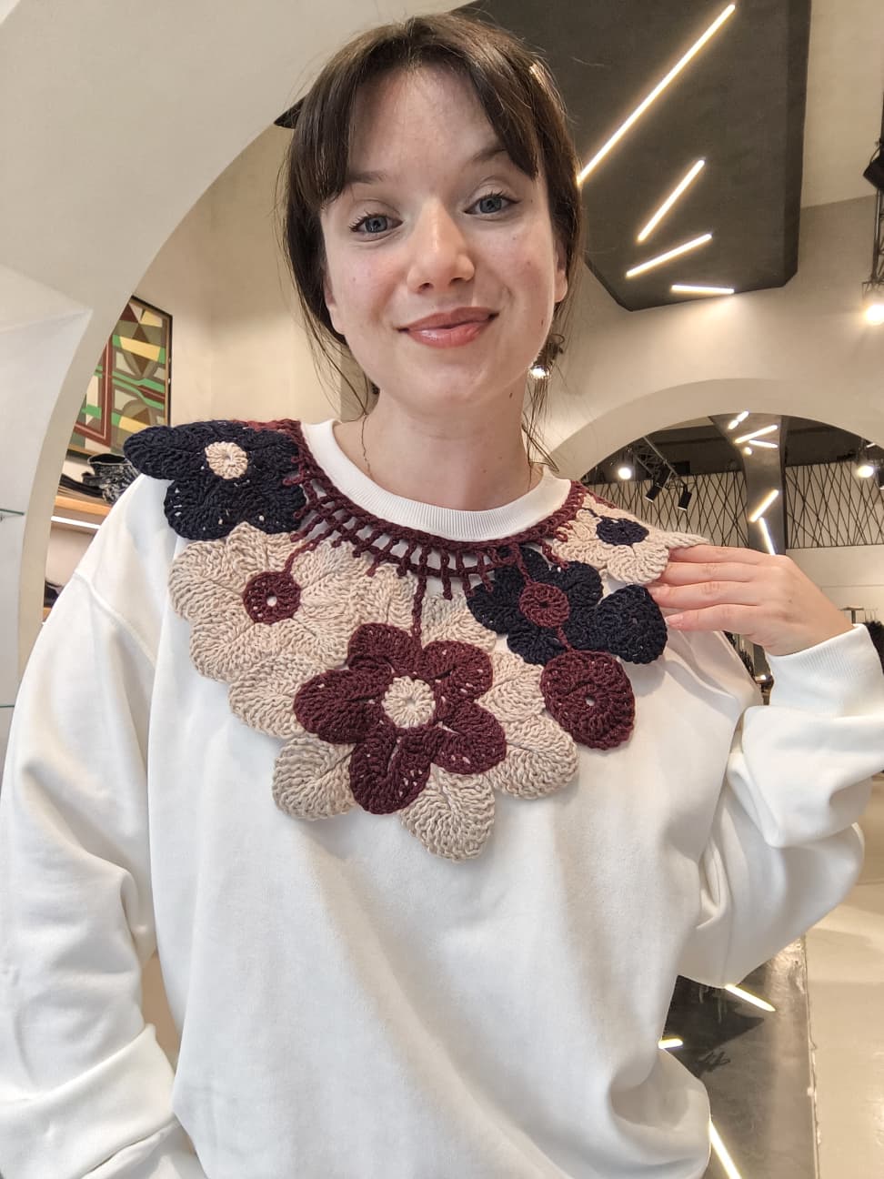 Felpa Con Colletto Crochet Floreale