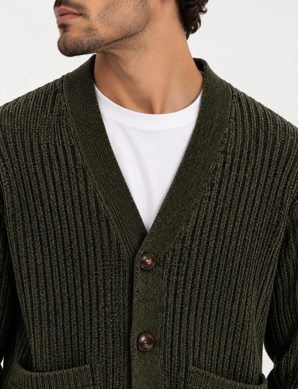 Cardigan a Coste in Ciniglia Verde