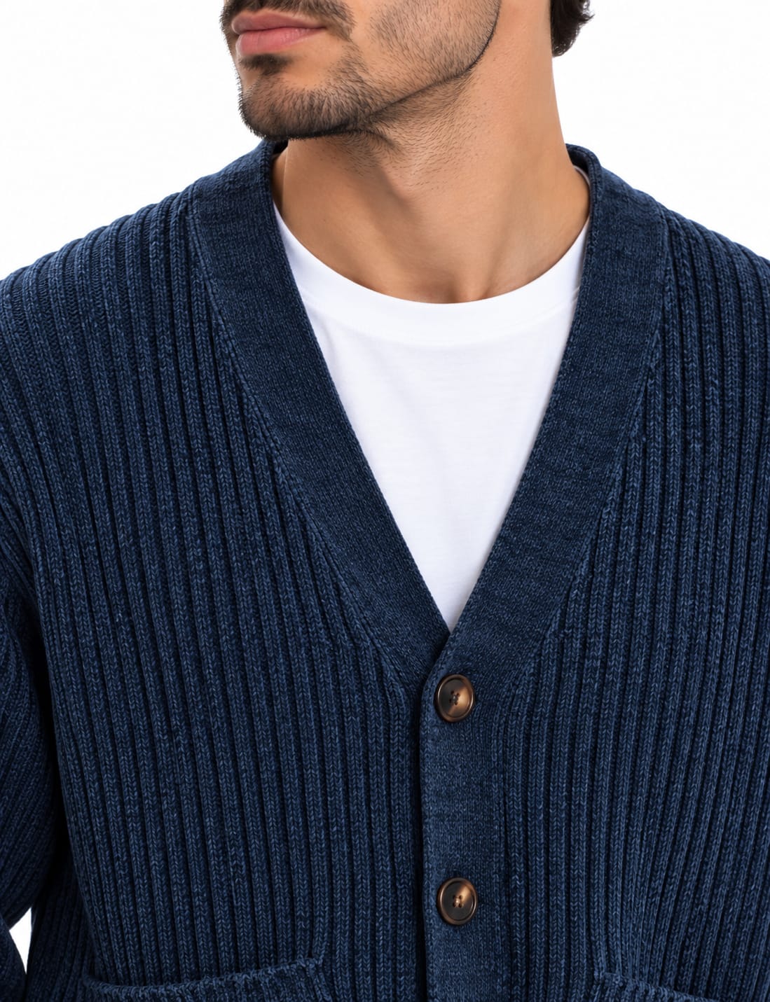Cardigan a Coste in Ciniglia Blu