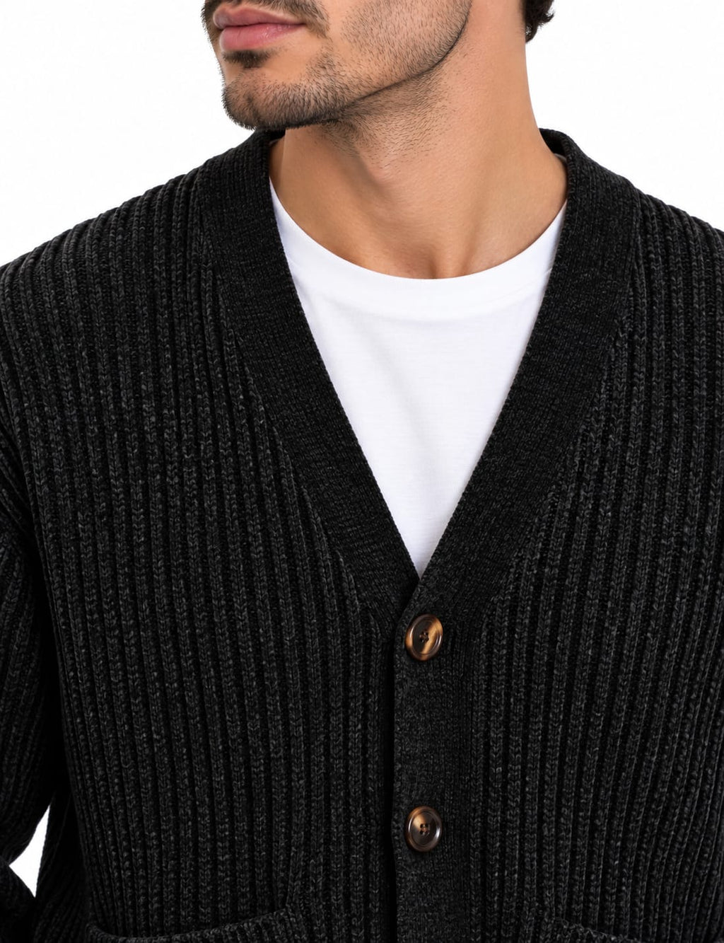 Cardigan a Coste in Ciniglia Nero