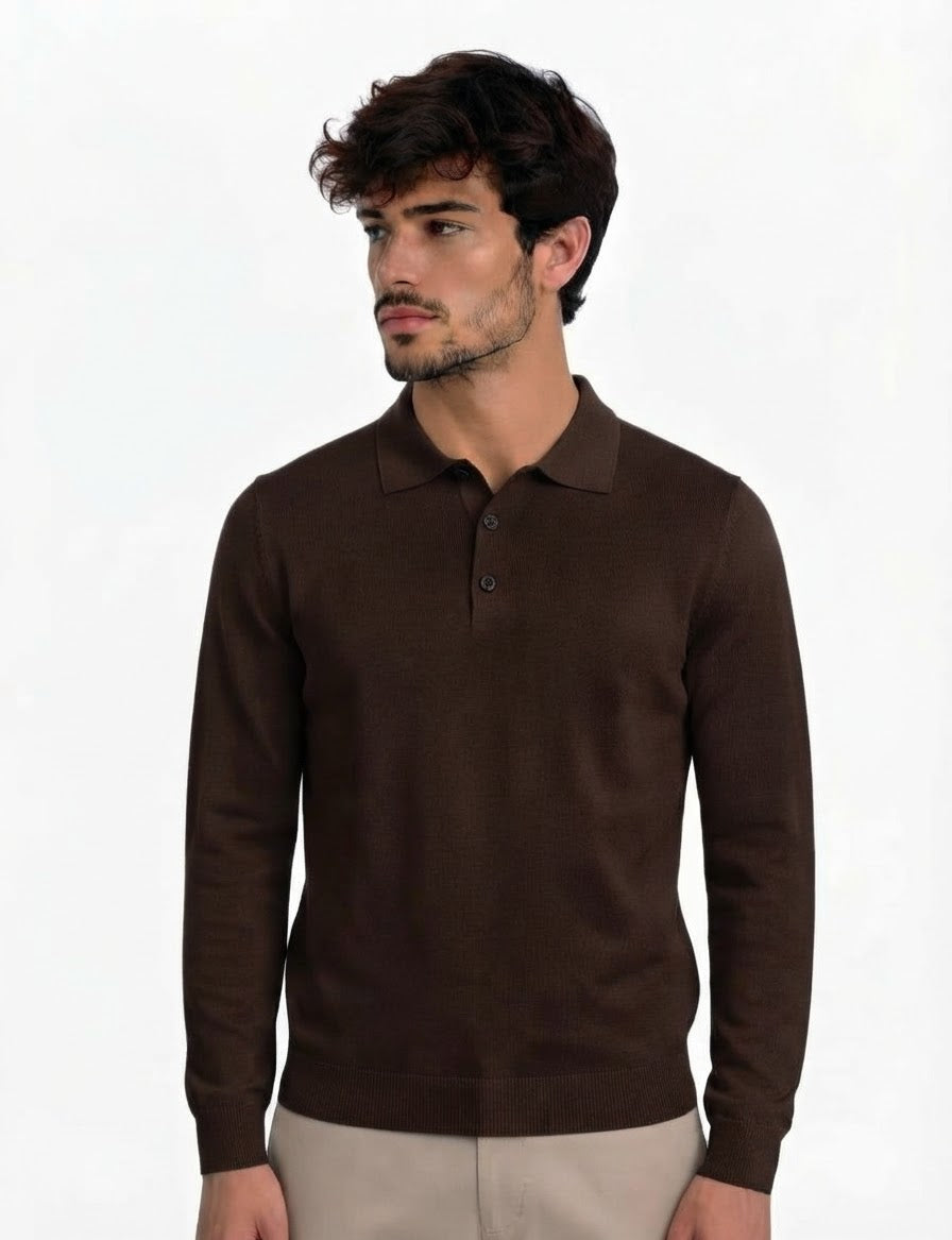 Polo in Maglia Morbida Marrone