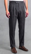 Pantalone Uomo Vita Alta con Pince e Fibbie Laterali Grigio