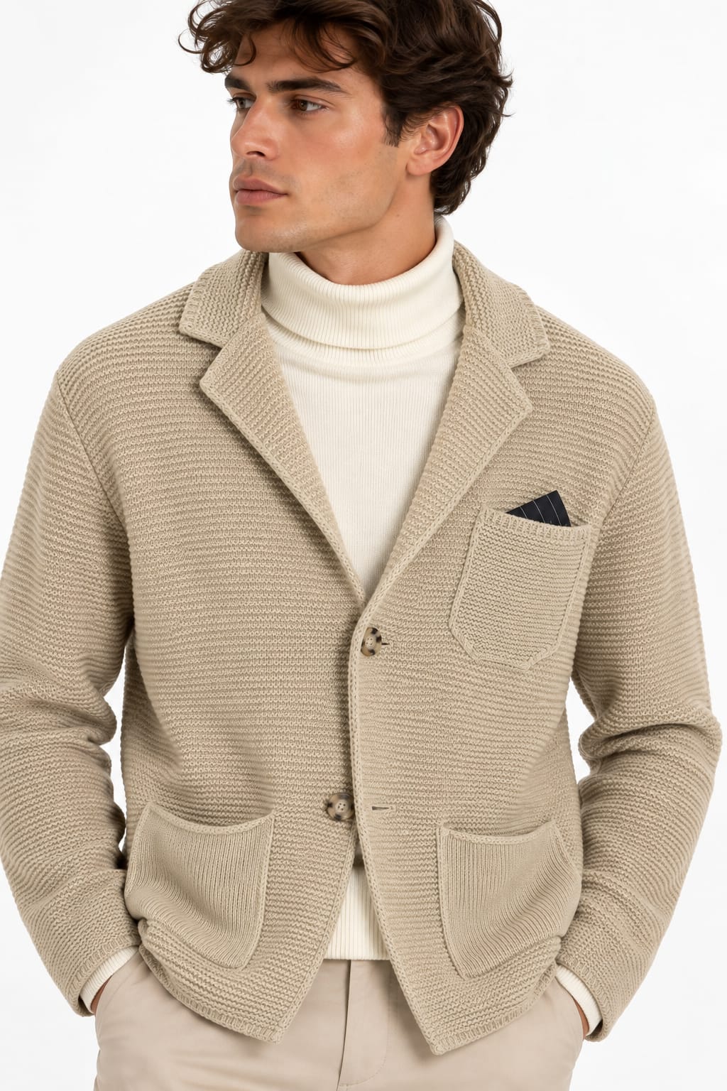 Giacca Uomo in Maglia con Revers, 7 Colori Disponibili