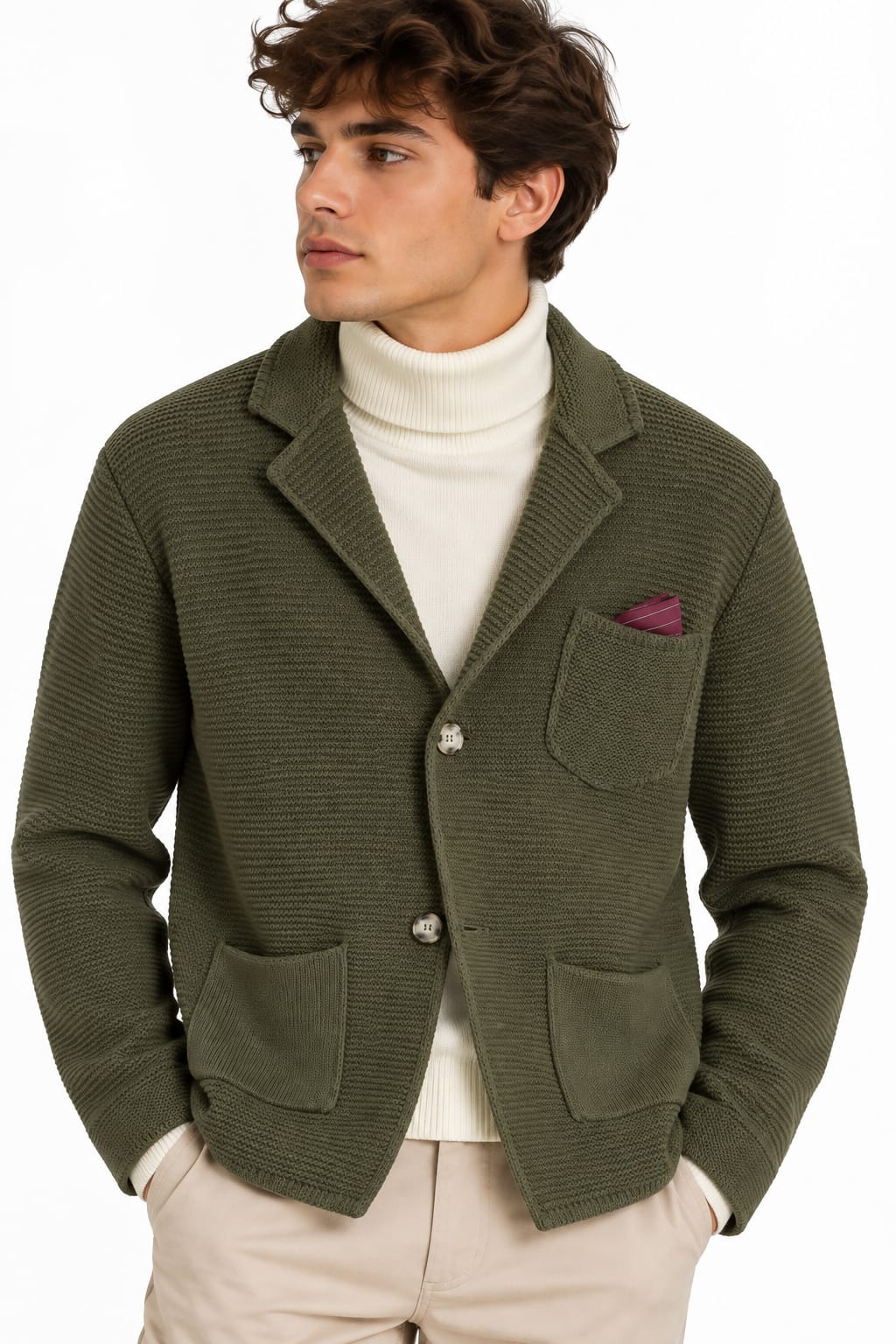 Giacca Uomo in Maglia con Revers, 7 Colori Disponibili